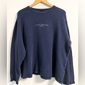 Tommy Hilfiger Denim Line Waffle Knit Pullover | XL | Navy Cotton Thermal Y2K